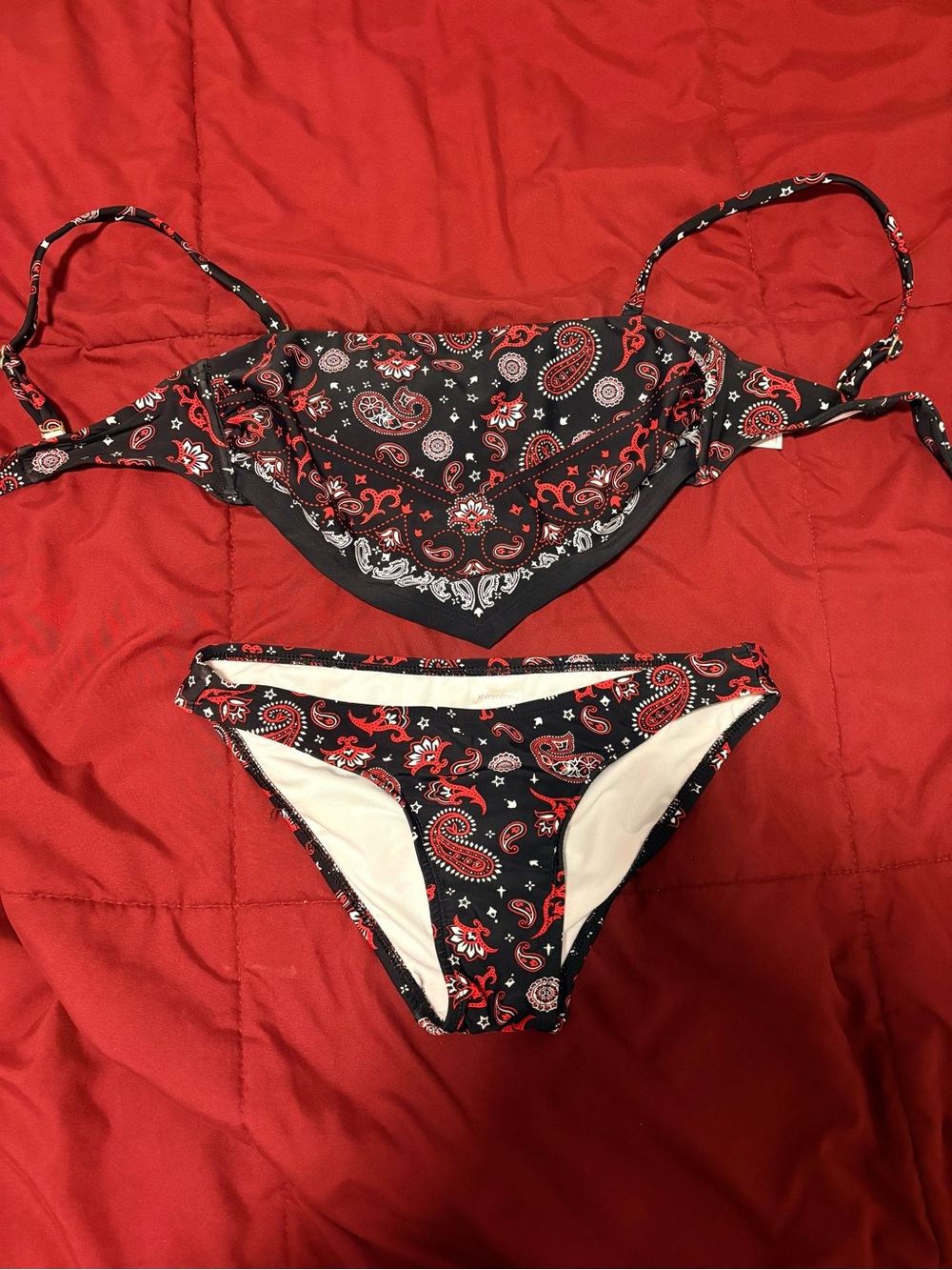 Xhilaration Black and Red Paisley Bikini Set